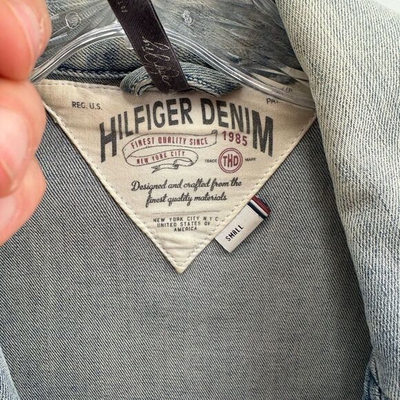 Y2K Light Wash Denim Biker Jacket Tommy Hilfiger Zip Front Silver Hardware S - Picture 9 of 15